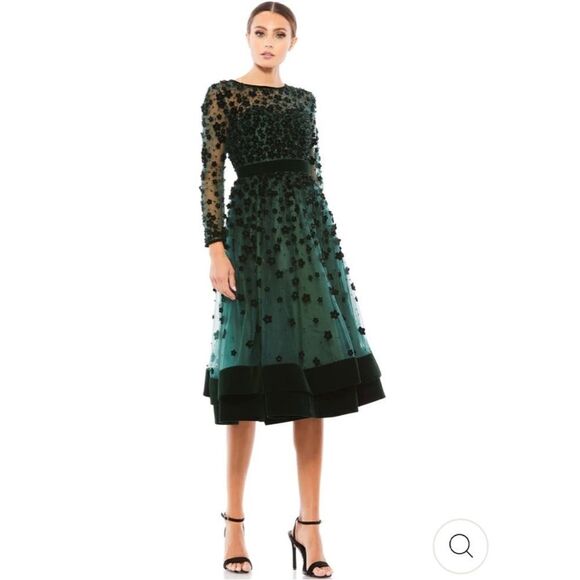 Mac Duggal Velvet floral cocktail dress size 12 emerald green  NWT style 67007 - Picture 5 of 8